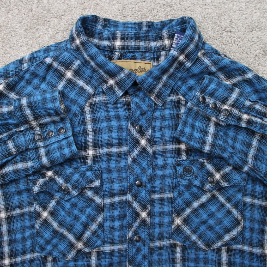 Wrangler Retro Shirt Mens 2xl Xxl Blue Pearl Snap Western Cotton L/S Flannel